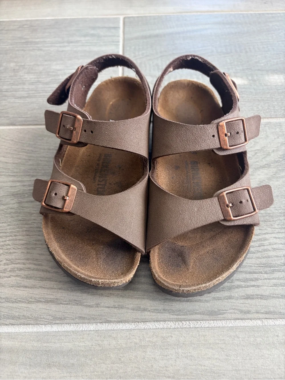 Birkenstock Kids Brown Double-Buckle Leather Sandals